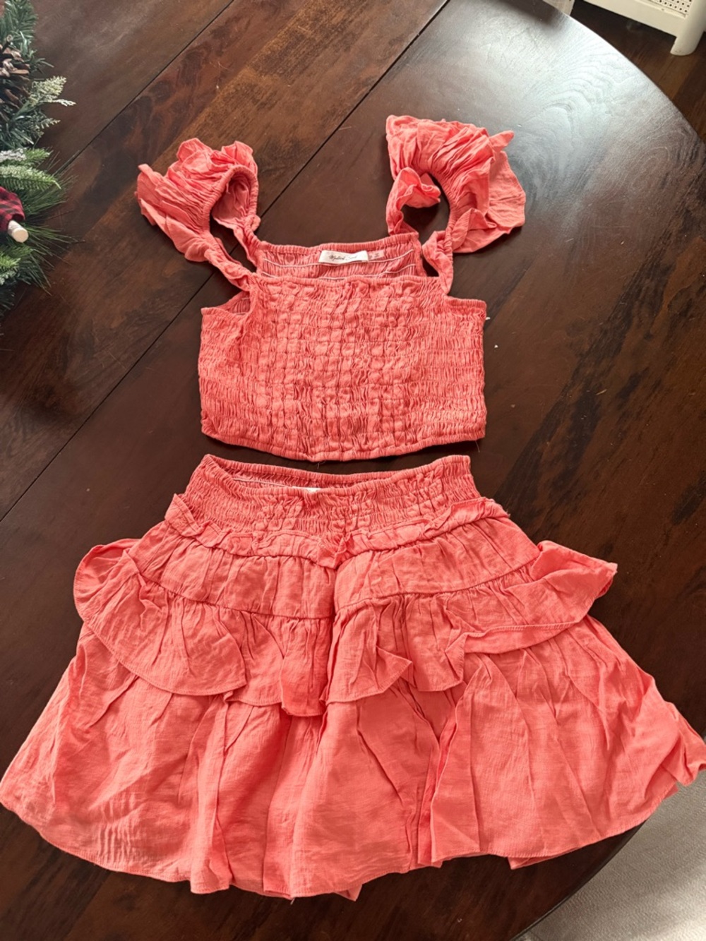 Mustard Seed Coral Ruffled Two-Piece Set